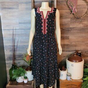 GAP Boho Floral Chiffon Midi Dress M Embroidered Ruffle Hem Boho Country Girl